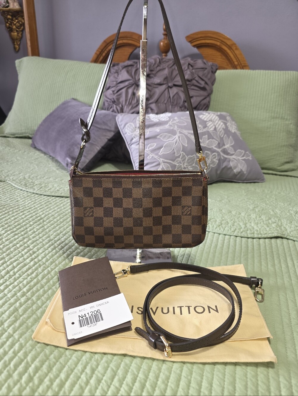 LOUIS VUITTON POCHETTE ACCESSORIES NM IN DAMIER EBENE 2012 W/RECEIPT